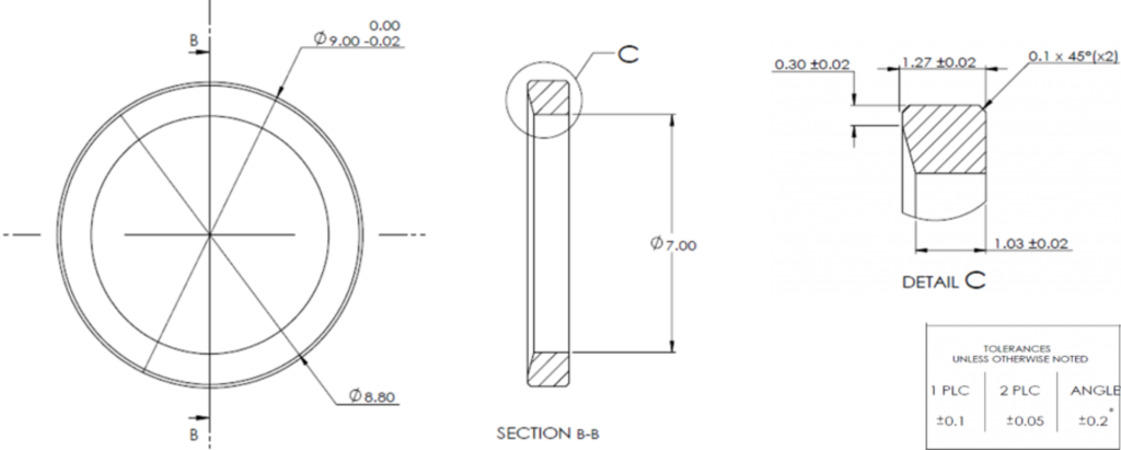 Original drawing showing the part with  plus/minus tolerance